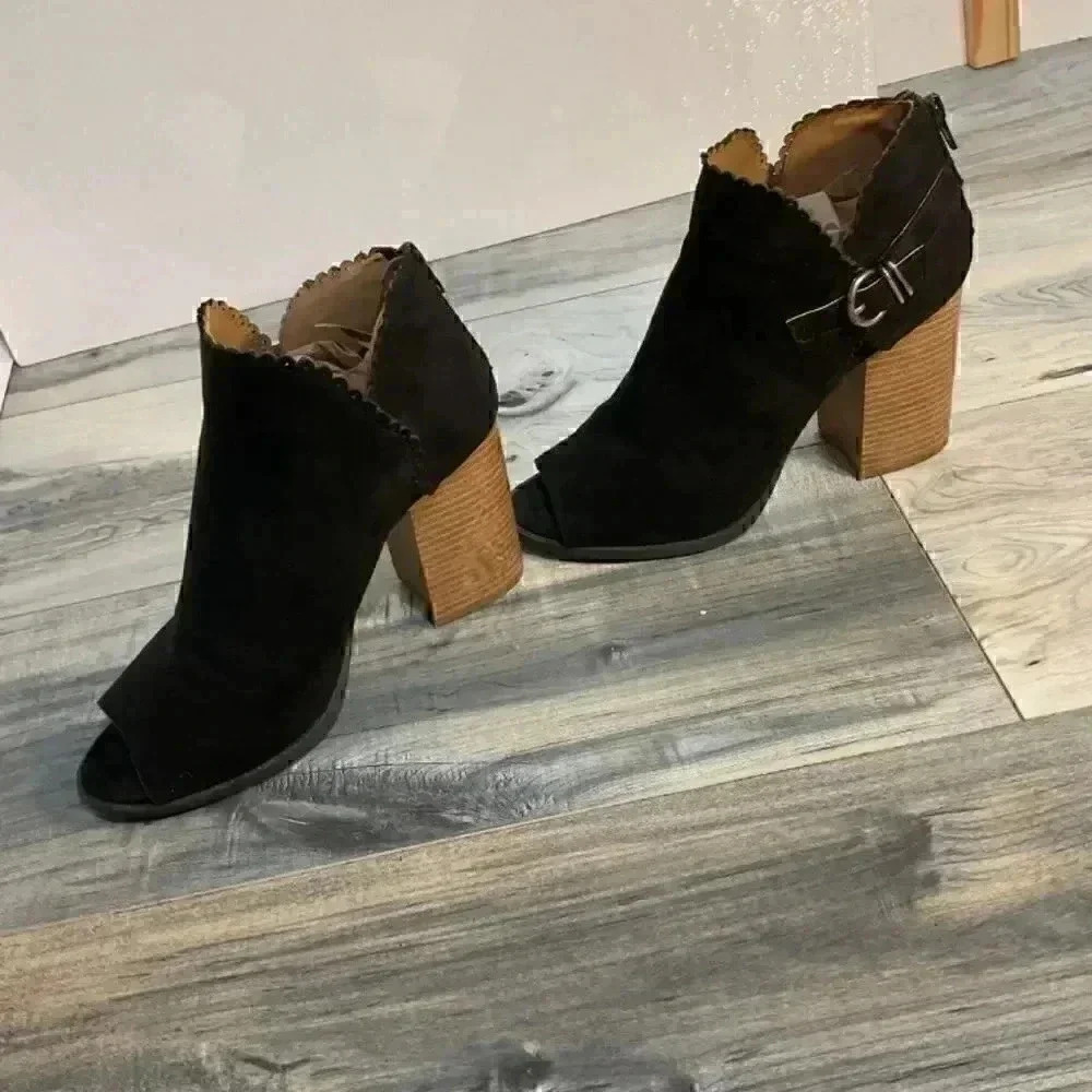 Maurice black peep toe black ankle boots size 8.5 - Picture 2 of 16